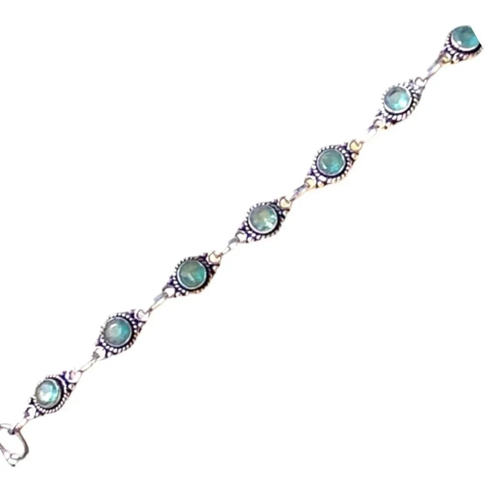 Aquamarine Gemstone Sterling Silver Bangle Bracelet NEW